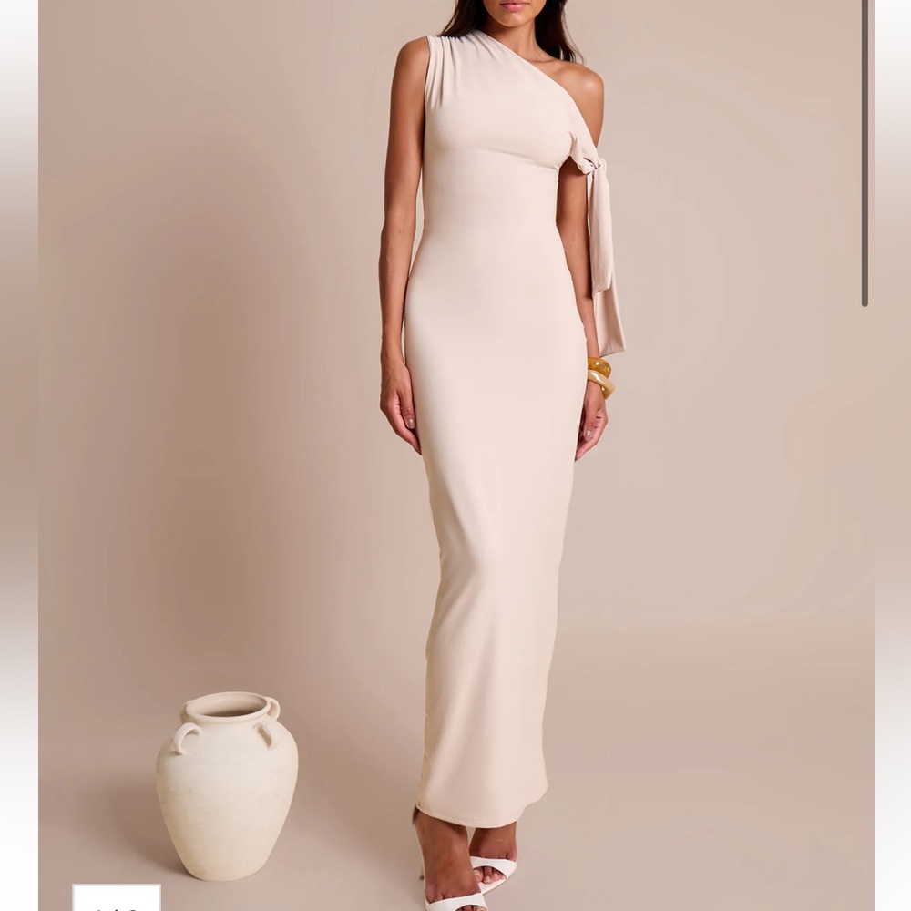 Public desire stone knot dress Elegant Cream One-Shoulder Dress
